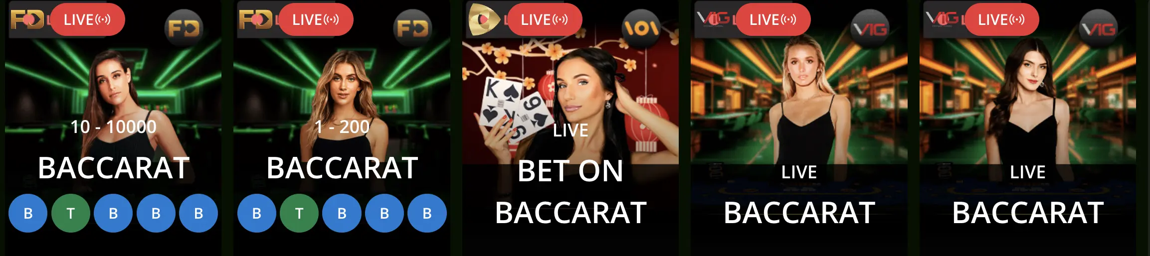 Baccatat games selection